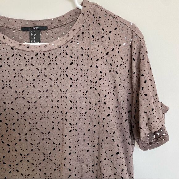 Forever 21 Grey Brown Cropped Cut Out Cropped Blouse Workwear Size Small - Picture 2 of 6